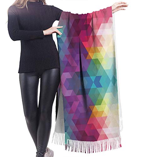 Colorful Abstract Geometric Pattern Womens Shawl Wrap Scarf Fashion Scarf Soft Warm Tassel Shawl For Spring Autumn Party #TOP2