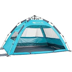 Dewur Tenda da spiaggia per 2-4 persone, pop up, UPF 50+, protezione solare UV, impermeabile, per famiglia, spiaggia, campeggio, giardino, blu