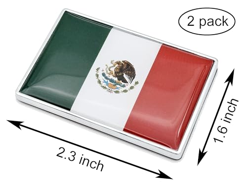 Image of 2 Pcs 3D Mexico Mexicans Flag Metal Car Stickers Chrome Decals,2.3 x 1.6 Inch Metal Truck Stickers,Patriotic Car Motorcycle Emblem.