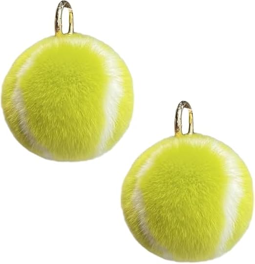 2Pcs Tennis Ball Design Keychain - Fluffy Soft Faux Fur Handbag Charms for Sports Parties and Birthday Gifts, Waterproof Backpack Accessories with Carabiner Clip (Yellow Key Ring)