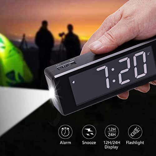 Timegyro Travel Alarm Clock Battery Operated, Small Desk Clock With Emergency Flashlight ,Led & Lcd Composite Display Brightness Adjustable Digital Clock Battery Powered For Bedroom , Camping (Gray) #TOP2