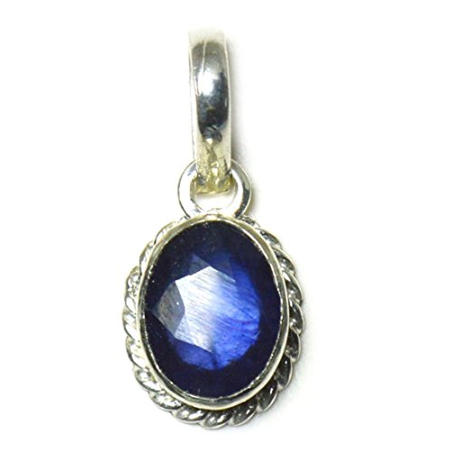 Pendentif en argent sterling 92,5 avec saphir bleu véritable 4 carats et gemme ovale naturelle
