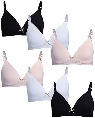 Nicole Miller Girl's Training Bra - Molded Cup Wireless Bra with Adjustable Straps (6 Pack), Size 32A, Blushed/White/Black