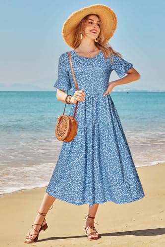 Image of STYLEWORD Womens Summer Casual Short Sleeve Flowy Midi Beach Dress