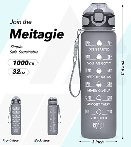 32Oz Sports Water Bottle With Motivational Time Marker&Straw, Bpa Free&Non-Toxic Tritain,Leakproof Drinking Water Bottle & 1-Click Open To Ensure You Drink Enough Water Throughout The Day (Cool Gray) #TOP7