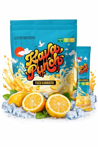 KAVA PUNCH Kava Drink Mix Powder Noble Kava Relaxation Drink Alcohol Alternative with Buzz Calming Packets 12 Servings Pouch Yuzu Flavor