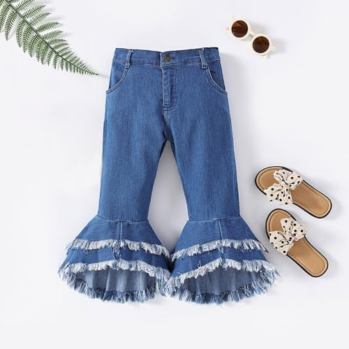 Girls Jeans Comfort Stretch Jeggings Bell Bottom Flared Pants Many Storey Retro Style Denim Pants with Pocket2
