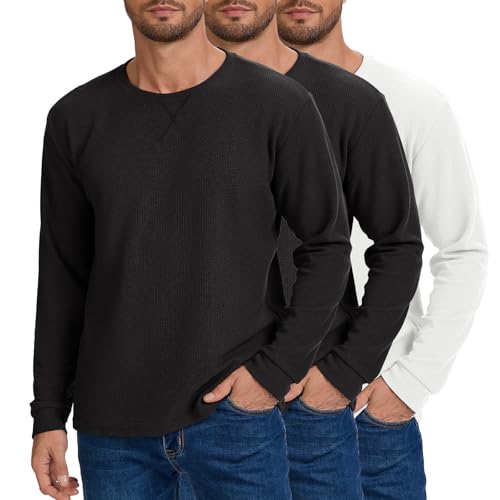 Image of 3 Pack Mens Waffle Shirts Long Sleeve Casual T-Shirt