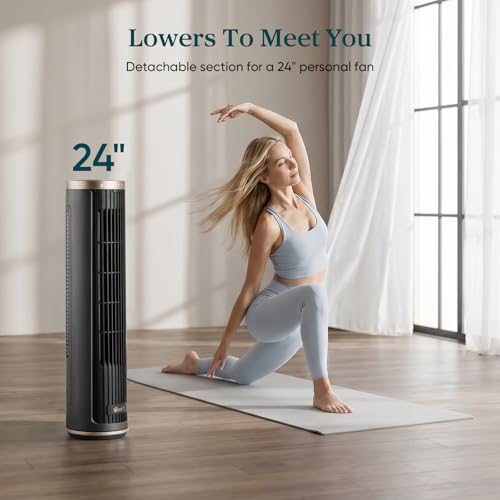 Image of LEVOIT Tower Fan for Bedroom, Smart Standing Fan with 36 inch-47 inch Adjustable Height, 28dB Quiet for Sleep, 90 Oscillating Room Fan, 23 ft /s Velocity, 5 Speeds 4 Modes, 12H Timer, Remoter, for Home, Grey