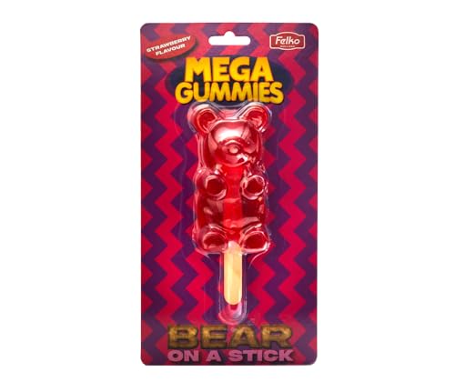 Felko Mega Gummies I Bear on a Stick Strawberry flavored Gummy Lollipop I 120g 4.2 ounce