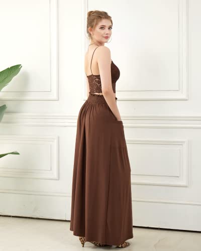 noflik Women's Elastic High Waisted Boho Long Maxi Skirts with Side Slits and Pockets3