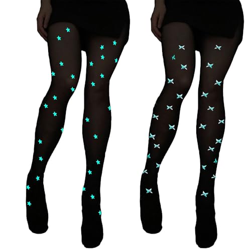 2 Pair Light Up Over-The-Knee Fluorescent Halloween Tights Pantyhose Socks