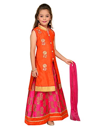 Image of Aarika Girl's Long Jacket, Lehenga And Dupatta Set