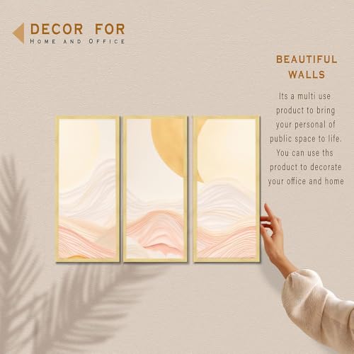 Image of PAINTINGMANTRA Abstract Layered Landscape Framed Wall Art Set of 3 | Modern Boho Minimal Wall Decor | Engineered Wood Frame Art for Living Room, Bedroom & Office, 8.9x18.9 Inch