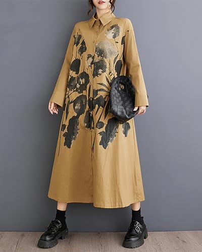 Image of ellazhu Womens Fall Casual Patchwork Funky Long Sleeve Designer Dress Loose Blouse GY2787 A