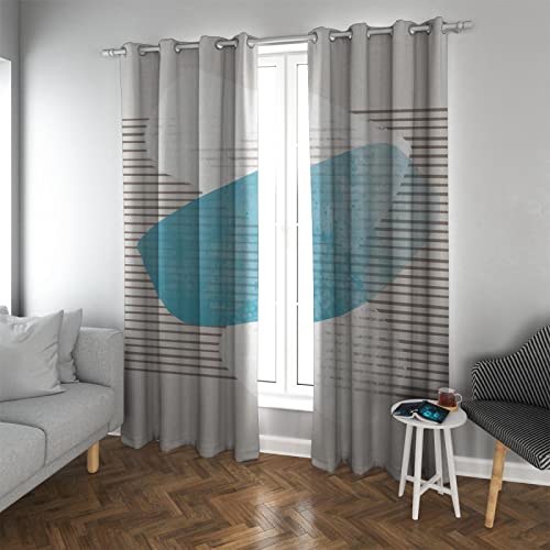 Verdunkelungsvorhänge im Boho-Stil für Wohnzimmer Schlafzimmer Braune Linien Blau und Weiß Geometrische Muster Wärmeisolierte Fenstervorhänge 2xB132xH183cm
