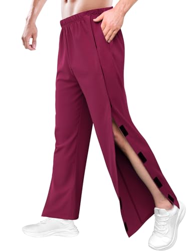 Men's Post Surgery Pants Open Bottom Easy Side Tear Away Pants for Men Sweatpants Loose Fit Post Surgery Pant with Pockets (Medium, Red)
