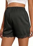 BLENCOT Maternity Shorts for Women Casual Summer Satin Lace Trim Beach Vacation Pregnancy Clothes Fashion 2026 Black X-Large