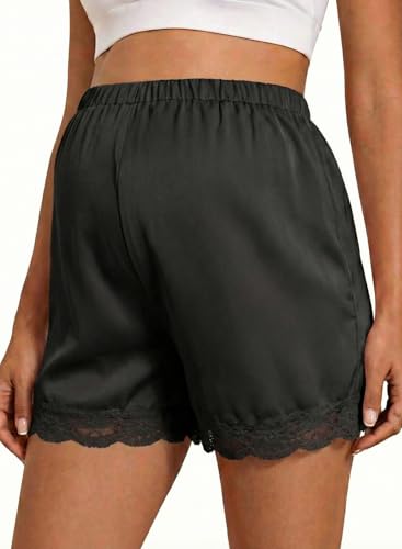 BLENCOT Maternity Shorts for Women Casual Summer Satin Lace Trim Beach Vacation Pregnancy Clothes Fashion 2026 Black X-Large