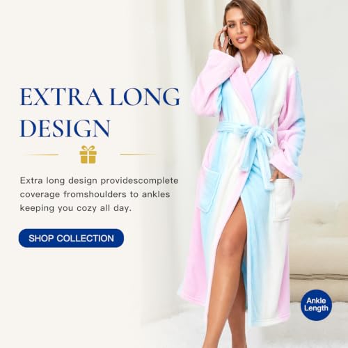 Image of RONGTAI Womens Bathrobe Ladies Fleece Plush Warm Long Robes Fleece Nightgown Sleepwear