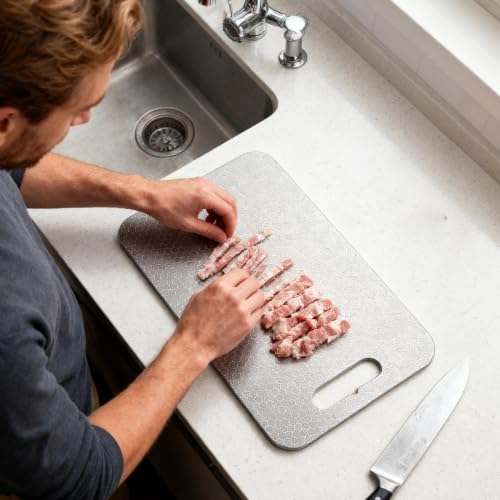 Tabla de cortar de acero inoxidable reversible contra olores y bacterias en la carne 3