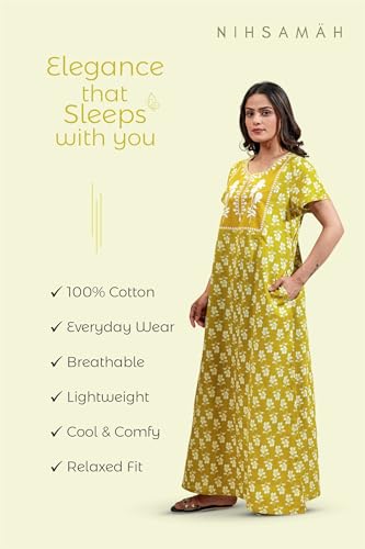 Image of NIHSAMAH Cotton Nighty for Women - Printed Stylish Night Gown, Comfortable Sleepwear Long Nightwear, Maxi