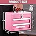 WORKPRO Portable Mini Tool Box, 2 Drawers Metal Tool Chest with Ball Bearing Slides, Top Storage with Latch, Ergonomic Carrying Handle, Toolbox with PVC Liners and PP Feet Pads - Pink Ribbon