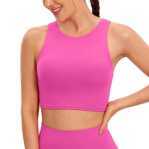 CRZ YOGA Damen Butterluxe Racerback Sport BH Gepolstert Ohne Bügel Crop Tops Longline Yoga Tank Top Fitness Sports Bra (Neon) Helles Lila 38