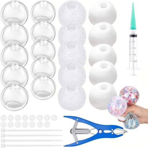 20PCS DIY Stress Ball Making Kit Empty Stress Ball Skin with Expander & Vacuum Tool Complete Squishy Maker Kit for Adults Kids (A- (Clear 4cm 6cm Barbed 6cm White 6cm))