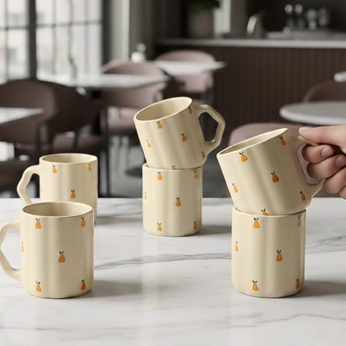 Image of The Earth Store Cream Pear Coffee Mug - 300ML Ceramic Coffee Mugs Set of 6 | Microwave & Dishwasher Safe Mugs for Gift | Home | Office | Restaurant | Daily Use