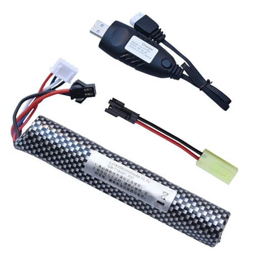 funkawa Airsoft Gel Ball Blaster 11.1V 2000mAh Battery, Water Bead Ball 11.1V Splatter Batteries SM2P Plug with Charger for Airsoft Gel Ball...