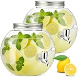 Chengu 2 Pieces 1 Gallon Clear Round Plastic Beverage Dispenser with Tap Clear Plastic Drink Summer Beverage Dispenser with Lid Home Drink Jar with Spigot for Wedding Party Water Lemonade Beer Juice