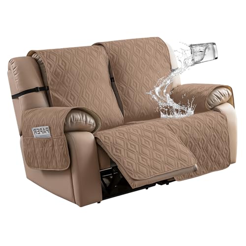 Genina Waterproof Loveseat Recliner Cover Non-Slip, Sofa Cover for Reclining Couch 2 Seat, Washable Couch Cover Loveseat Furniture Protector Cover for Pets Dogs Kids (Camel, Recliner Loveseat)