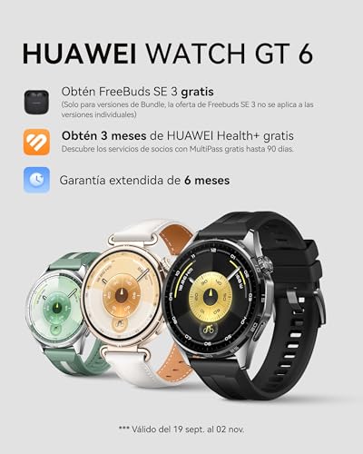 Miniatura 2 de HUAWEI Watch GT 6 46mm Negro GPS Smartwatch + FreeBuds SE 3 Negro, AMOLED Pantalla Táctil, hasta 14 Días de Autonomía, NFC,Ciclismo,100+Modos Deportivos, iOS y Android Compatible, Monitoreo de Salud