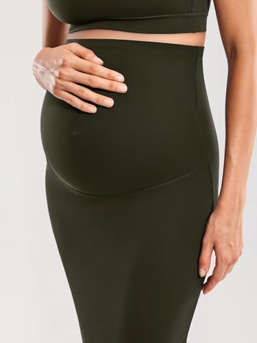 Momanda Women' S Maternity Skirt High Waist Maternity Midi Skirt With Slit Stretchy Pregnancy Casual Pencil Skirt Olive Green Medium thumb #3