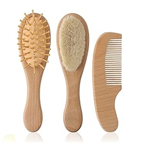 Baby Hair Brush and Comb Set, Soft Goat Bristles Wooden Baby Brush Natural, Perfect Scalp Grooming Product for Cradle Cap Brush Infant Toddler Kids Baby Shower Baby Registry Gift