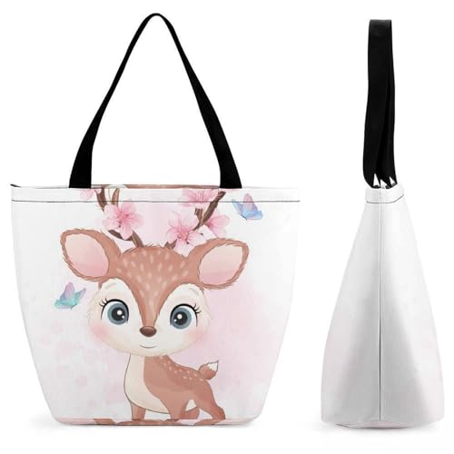 Sac de shopping pour voyage motif cerf mignon grand format de 32.5cm