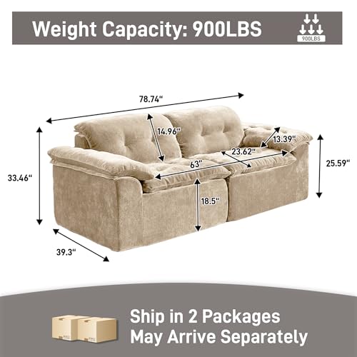 Image of Oversized Modular Sectional Sofa, Large Modern Boneless Couch with Seat Cushion, Chenille 2 Seat Sofa Set for Living Room, Apartments, No Assembly Required, Coffee