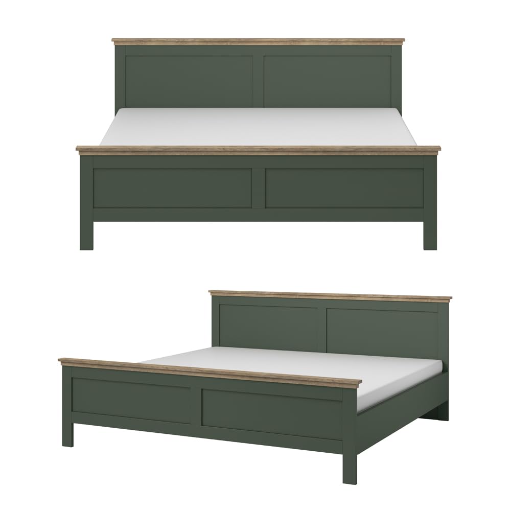 Lomadox Schlafzimmer Set Landhausstil grün Eiche Bettgestell Doppelbett 160x200 cm Liegefläche Nachttisch Nachtschrank Kleiderschrank Spiegeltüren