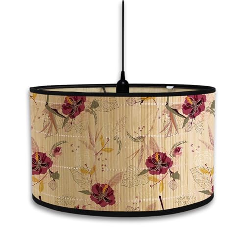 Morbuy Flowers Pattern Bamboo Lampshade for Table Lamp,Vintage Style Diameter 30cm Wooden Bedside Light Lampshade Light Shades Wall Light Lamp Shades for Bedside Lamp Floor Lamp (Purple Flowers)