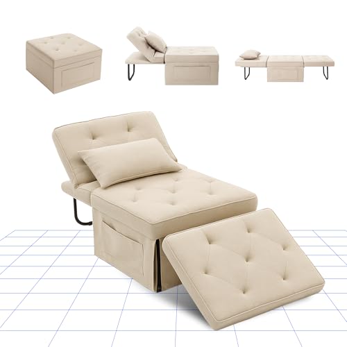 FLEXISPOT Sillón para Dormir Extensible Sillon para Dormir Plegable con función de Cama, Silla Camas con Función, Sofá Cama Convertible, Capacidad de Carga hasta 300 kg, Beige
