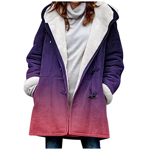 Veste polaire femme à capuche manteau en peluche chaud violet