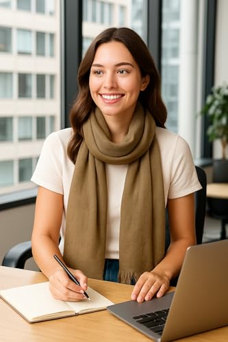 Lightweight Merino Wool Spring Scarf for Women – Soft Khaki Shawl Wrap 70x180 cm – Breathable, Elegant Travel Accessory for Cool Evenings2
