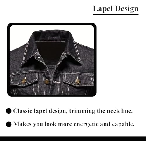 Image of Men's Denim Jacket Vintage-Inspired Jean Jacket with Multiple Pockets - Cotton Blend, Machine Washable