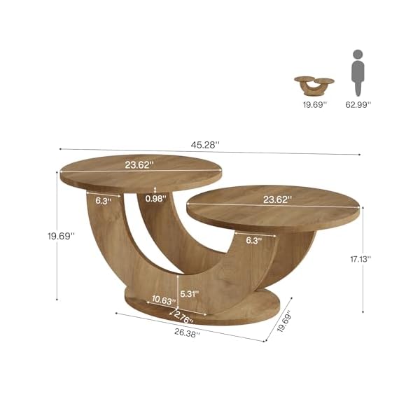 Tribesigns Table basse ronde pour salon, table basse à 2 niveaux de style ferme avec cadre en U, table basse d'appoint pour cocktail au centre pour la maison, appartement, naturel