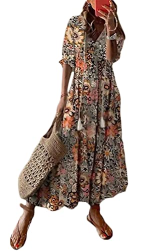 Onsoyours Damen Sommerkleider Elegant Lange Kleid Chiffon Rüschen Blumen...