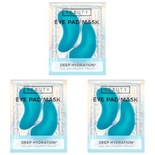 Lot de 6 masques hydratants pour les yeux YEAUTY, À l'aloe vera, à l'acide hyaluronique et à la vitamine E, Contre les peaux sèches et gercées, Pour une zone des yeux parfaitement hydratée