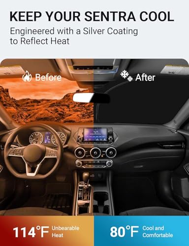 Image of Proadsy Windshield Sun Shade for Nissan Sentra 2026 2025 2024 2023 2022 2021 2020 Custom Fit S, SV, SR, Sedan Accessories Foldable Sunshde Protector Blocks UV Rays Keep Car Cooler