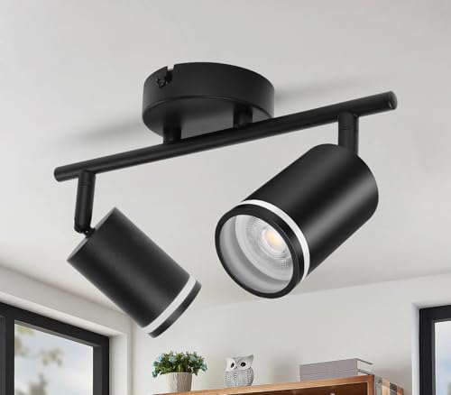 GeyouLux LED Ceiling Spotlight 2 Way, GU10 Spotlights Ceiling Lights Rotatable, Modern Black Ceiling Spots for Kitchen Bedroom Living Room, Bulb Not Included
