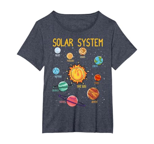 Solar System Planets Science Space Boys Girls STEM Kids T-Shirt, Women's Plus, Heather Blue, 2X